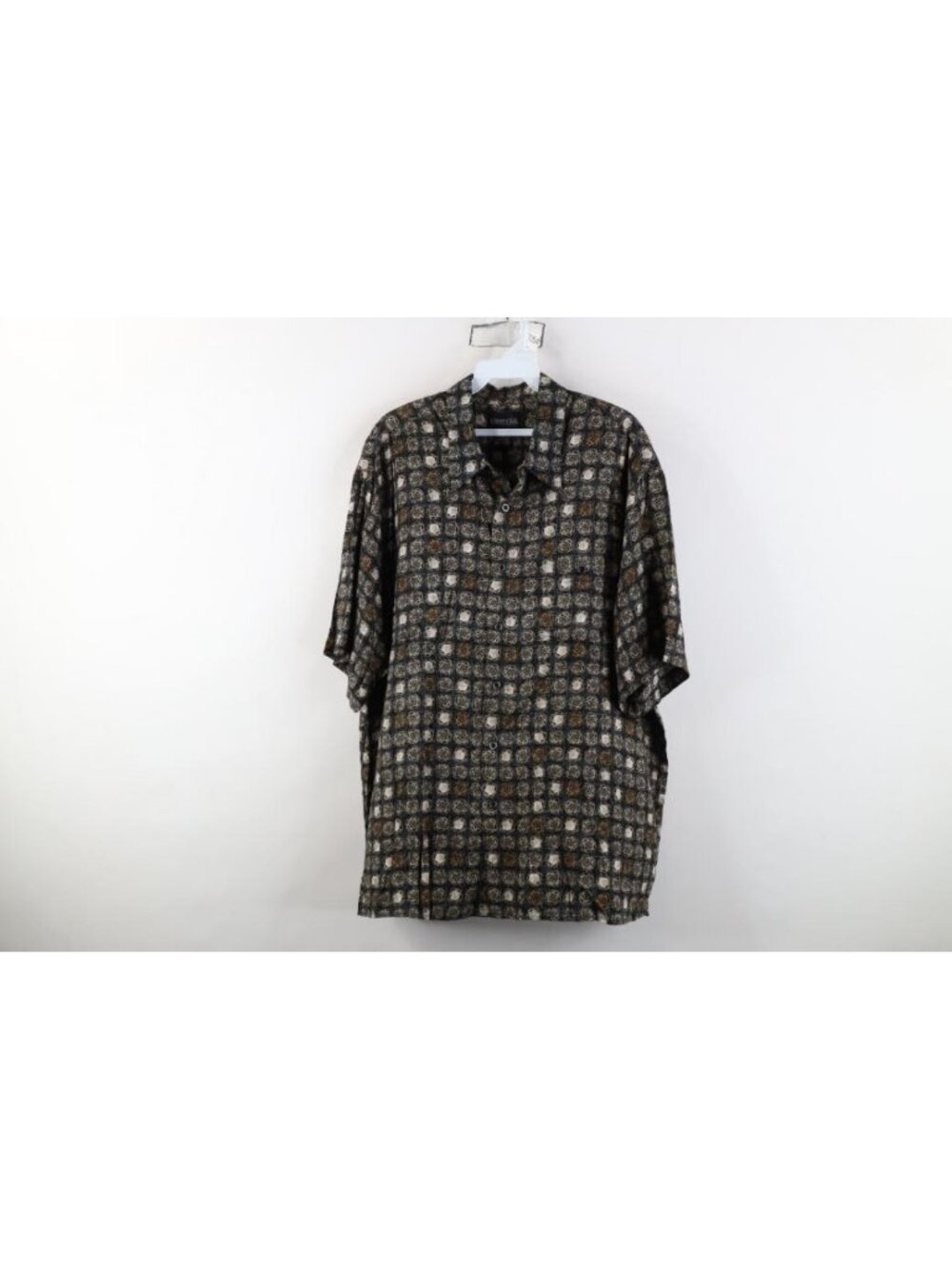 Vintage 90s Streetwear Mens XL Rayon Gabardine Geometric Collared Button Shirt